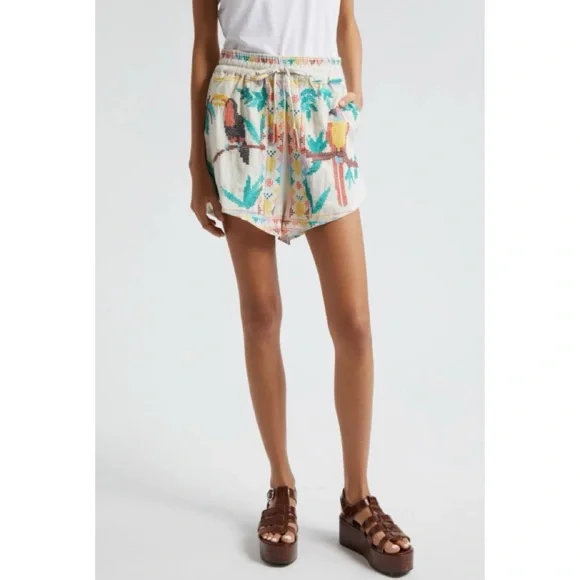 FARM Rio cross stitch linen bird shorts - Picture 3 of 8